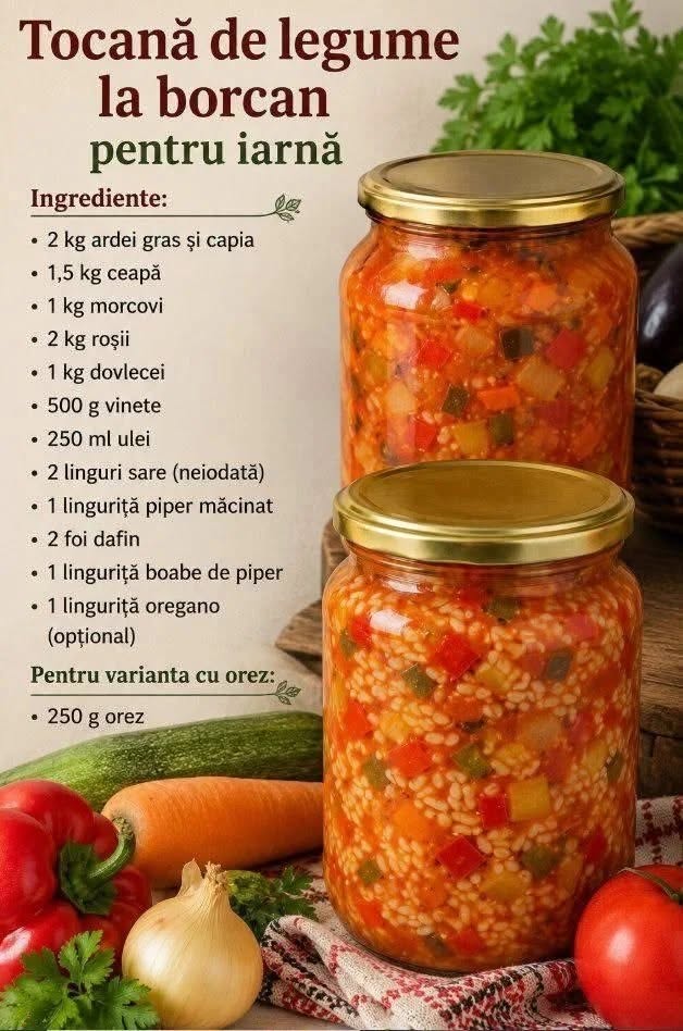 Tocana de legume la borcan pentru iarna. Reteta simpla si gustoasa care iti umple camara cu bunatati