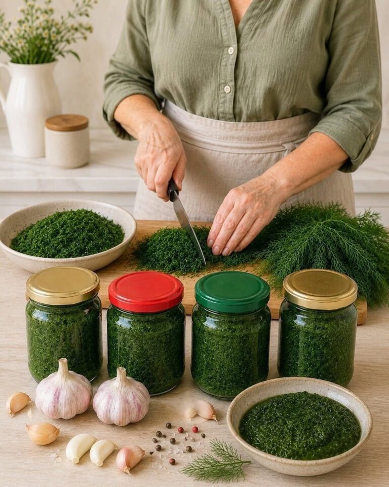 🌿 Mărar și usturoi la borcan — iarna acest sos dispare primul! Rețetă simplă pentru o conservă aromată