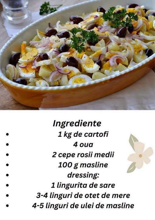 Salata orientala. Reteta simpla si delicioasa de salata de cartofi cu oua, masline si ceapa
