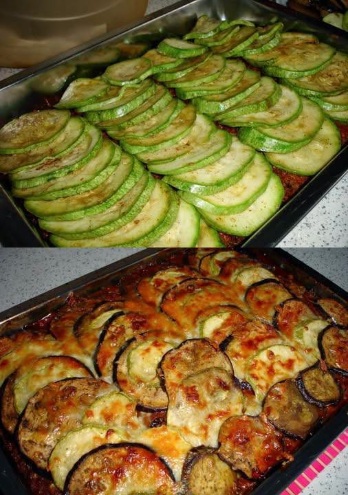 Musaca de carne cu dovlecei si vinete