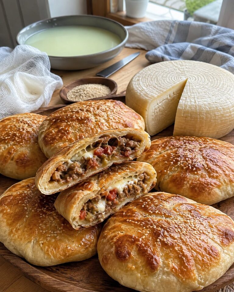 Brânză de casă din lapte de oaie și pâine rustică umplută cu carne și brânză 🧀