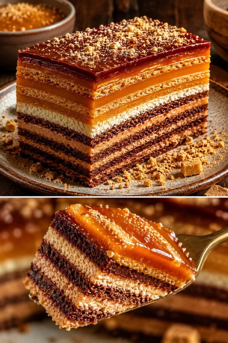 🍰 Prăjitură Stratificată cu Caramel, Cacao și Pralină: Desertul Spectaculos care se Topește în Gură!