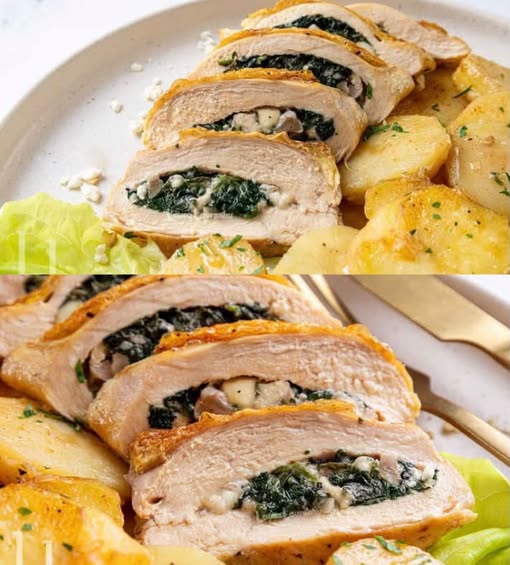 🍗😍 Piept de pui umplut cu feta și spanac – o idee delicioasă pentru prânz sau cină! 🥬🧀