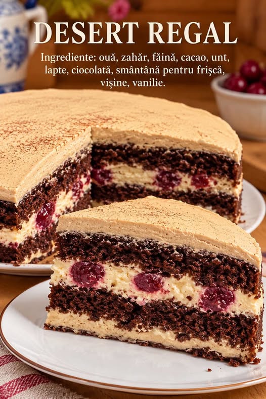🍒 Desert regal cu vișine – O prăjitură spectaculoasă, cu ciocolată și cremă fină! 🍫🍰✨