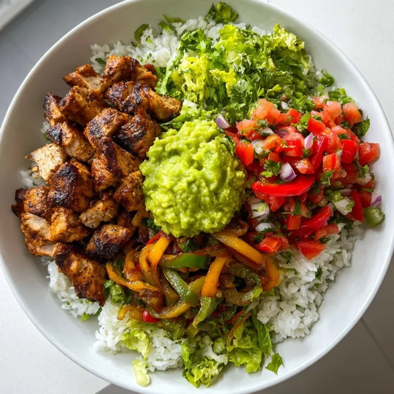 Bol cu ​​orez și fajita de pui, guacamole și salsa proaspătă